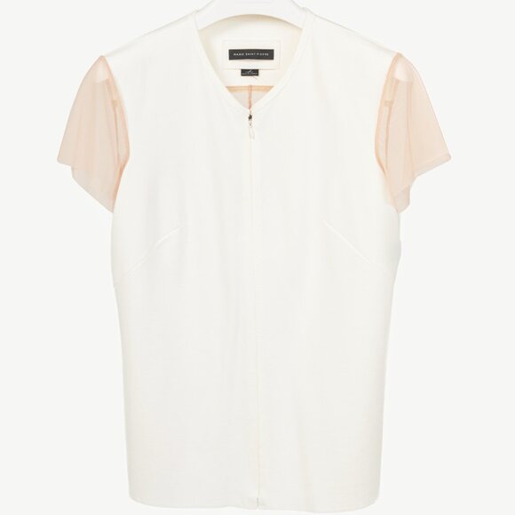 Marie Saint Pierre Nusar White Jersey Mesh-Trim Short-Sleeve Jacket - Picture 1 of 7